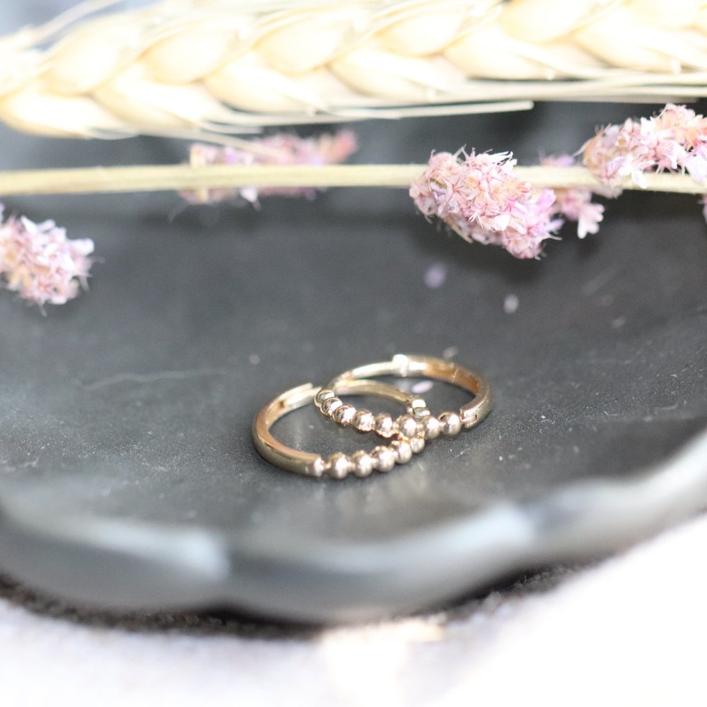 14K Yellow Gold Thin Beade Huggie Hoops "the Simple Things" by BrightlyandLilian